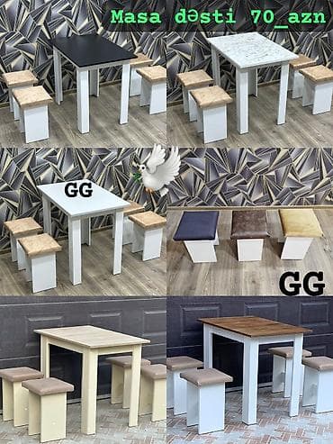 metbex ucun stol stul: Mətbəx üçün, Yeni, Açılmayan, Kvadrat masa, 4 stul — 1