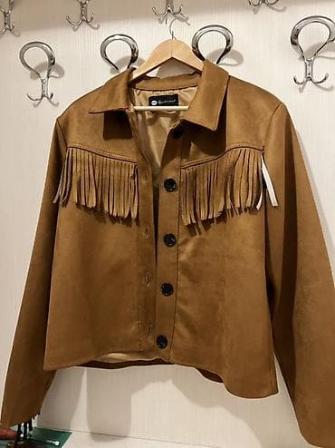 sumqayitda jaket: Qəhvəyi rəngdə süet görünümlü fringeli qadın gödəkçə - Stil — 1