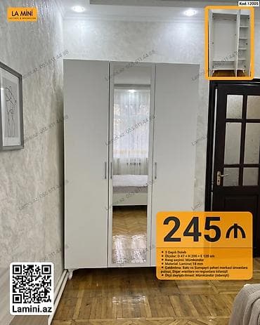 3 qapılı paltar dolabı – kod: 12005 - Ölçülər: dərinlik 47 sm × — 1