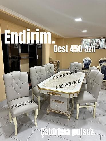 elcilik sekilleri: Qonaq otağı üçün, Yeni, Açılmayan, Dördbucaq masa, 6 stul — 1