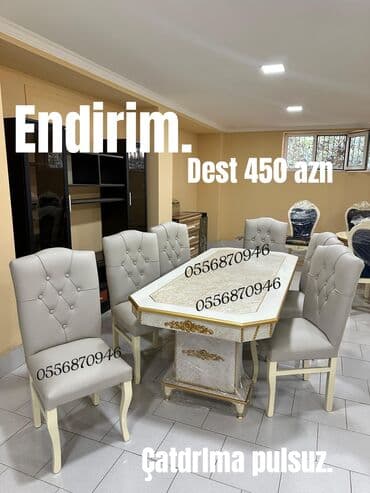 Qonaq otağı üçün, Yeni, Açılmayan, Dördbucaq masa, 6 stul