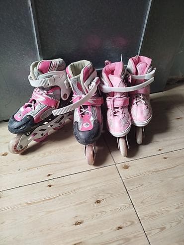 İdman və istirahət: Uşaq üçün iki cüt çəhrayı rulikli konki dəsti - Növ: İnline konki (2 — 1