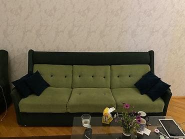 divan desti: Yaşıl tonlarda yumşaq mebel dəsti - Dəst: 3 yerlik divan + 2 ədəd — 1
