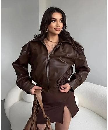 hərbi geyimi: Qadınlar üçün qısa dəri görünümlü jaket (süni dəri) - Rəng: tünd — 2