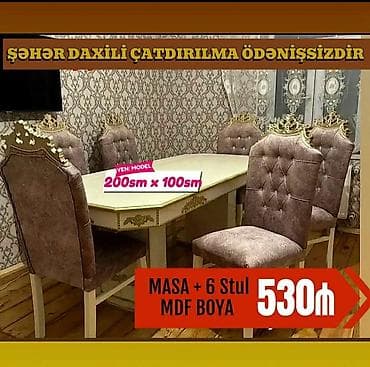 tek dolablar: Qonaq otağı üçün, Yeni, Açılmayan, Dördbucaq masa, 6 stul — 1