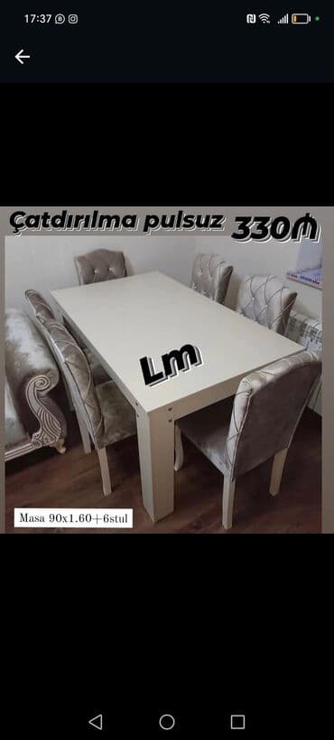 laminat qiyməti: Qonaq otağı üçün, Yeni, Açılan, Dördbucaq masa, 6 stul — 28