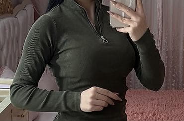 push up helanke: Qadın uzunqollu ribli bluz - Rəng: tünd zeytun-yaşıl - Parça: elastik — 1