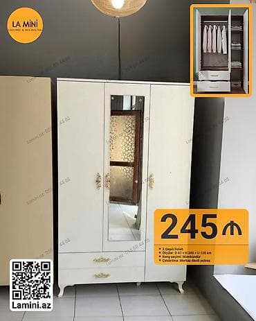 hamam dolapları: 3 qapılı, Güzgülü, Digər rəng, Açılan, Düz dolab — 1