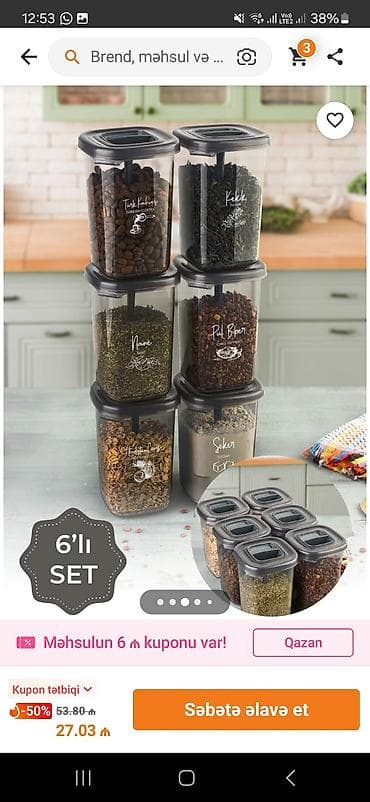 Mətbəx və təsərrüfat üçün çoxfunksiyalı saxlama qabları dəsti - Həcm