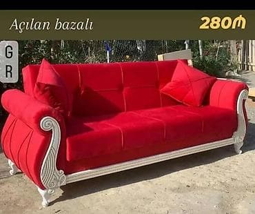 Qırmızı məxməri açılan-bazalı divan - Geniş oturacaq hissəsi və