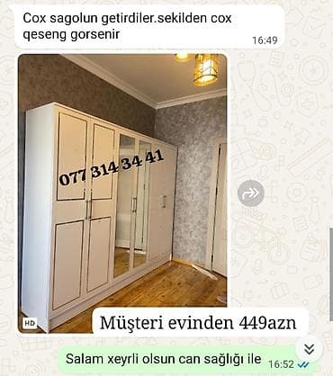 hamam mebel: Ağ rəngli, klassik dizaynlı 5 qapılı şkaf. Orta hissədə tam boy güzgü — 1