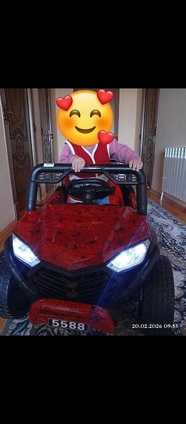 herbi usaq geyimleri: Uşaq elektro maşını – “5588” model - Dizayn: Qırmızı, hörümçək toru — 1
