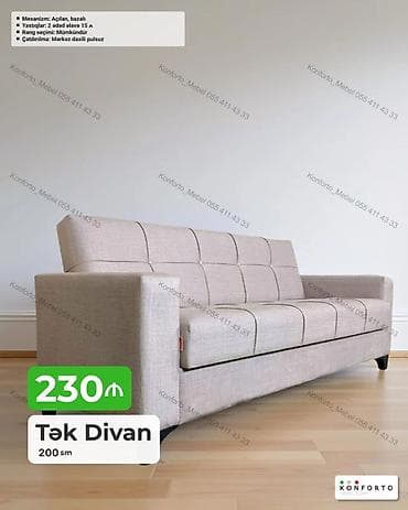 Tək divan – 200 sm - Mexanizm: açılan, bazalı (yataq funksiyalı və — 1