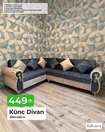 Künc Divan – 280×200 sm - Mexanizm: açılan, bazalı (yataq funksiyası — 1