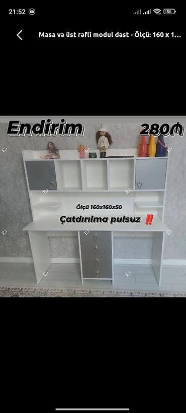 ucuz stular: Masa və üst rəfli modul dəst - Ölçü: 160 x 160 x 50 sm - Rəng: ağ və — 1