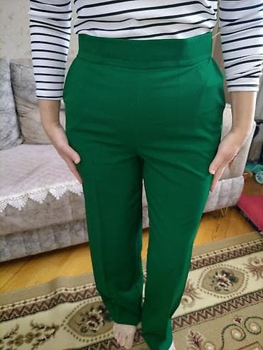 pol klassik şalvar: Qadın şalvarı – zümrüd yaşılı, düz kəsim - Model: yüksək belli — 1