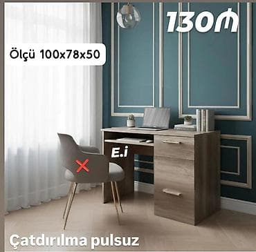 Düz masa, Polkalı, Siyirməli, Teksturalı laminat, Zəmanətsiz, Kredit yoxdur