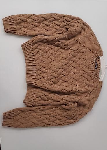 xəz qadın koftaları: Qadın sviteri – toxunma hörgü naxışlı, qum-bej rəng. - Model: dairəvi — 1