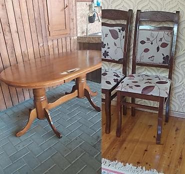 bag ucun stol stullar: Qonaq otağı üçün, İşlənmiş, Oval masa, 4 stul — 1