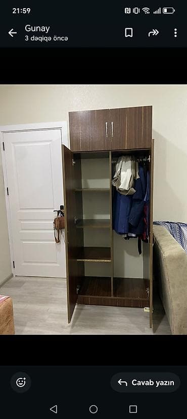 laminat doseme: 2 qapılı, Güzgülü, Qəhvəyi, Digər material, Açılan, Düz dolab — 2