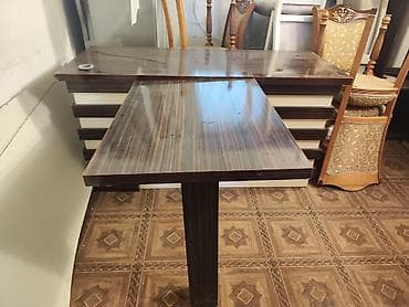 sade mebeller: Ofis mebel dəsti - Ofis masası: L‑şəkilli iş masası, tünd qəhvəyi — 9