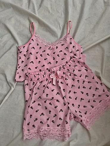 topdan geyim: Qadın pijama dəsti – nazik askılı top və şort - Model: 2 hissəli — 3