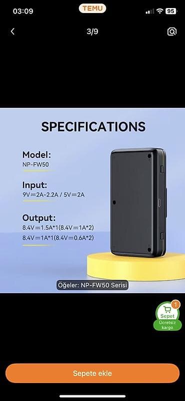 enerji: NP-FW50 seriyası üçün ikili batareya şarj cihazı - Model: NP-FW50 - — 3