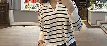 Женская одежда: Zolaqlı nazik sviter/bluza
Qeyd: 2-3 dəfə geyinilib, nazikdir — 1