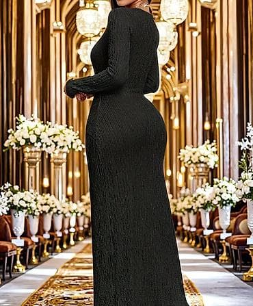 xp qizil: Məhsul: Qara uzun ziyafət donu - Model: Uzun, bədənə oturan siluet — 2