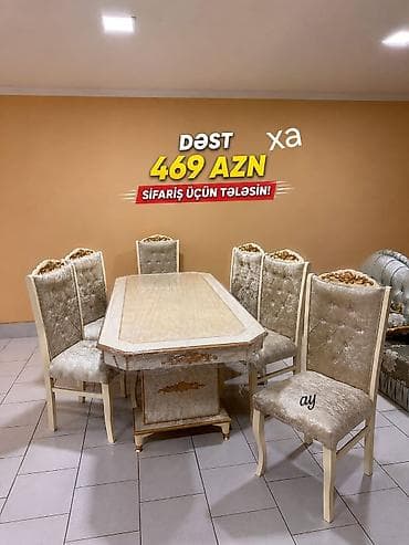 Yemək otağı mebel dəsti - Komplekt: 1 yemək masası + 6 stul - Üslub lalafo.az -da Yemək otağı mebel dəsti - Komplekt: 1 yemək masası + 6 stul - Üslub