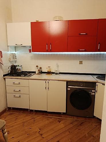mebel stol stullar: Mətbəx mebel dəsti – qırmızı-ağ dizayn - Üst şkaflar: parlaq qırmızı — 2