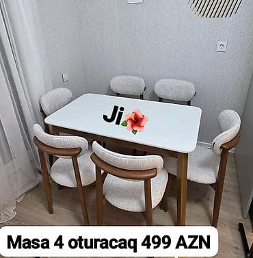 Mətbəx üçün, Açılmayan, Dördbucaq masa, 4 stul