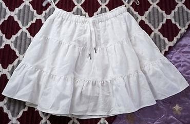 Женская одежда: Ağ rəngli qısa ətək - Model: qat-qat volanlı, A-kəsim - Bel: rezinli — 1
