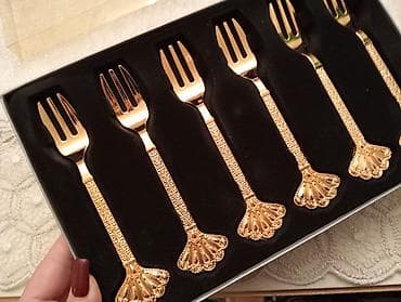 antik servis: Qızılı desert çəngəlləri dəsti - Dəst: 6 ədəd - Rəng: parlaq qızılı - — 2