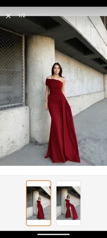 Cinslər: Bordo rəngli zərif axşam geyimi - Model: bir çiyinli, asimmetrik — 2