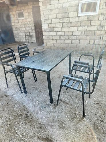 restoran stullari: Açıq məkan üçün stol-stul dəsti - Tərkib: 1 ədəd düzbucaq formalı — 1