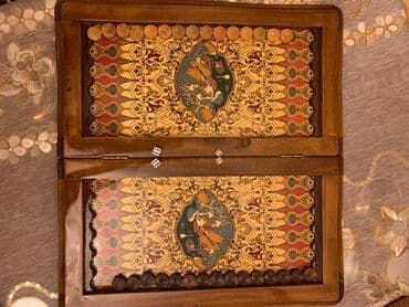 Qoruyucu plyonka və şüşələr: Ağacdan hazırlanmış, əl işi naxışlarla bəzədilmiş nərd-taxta dəsti — 6