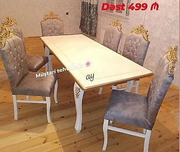 Qonaq otağı üçün, Yeni, Açılan, Dördbucaq masa, 6 stul