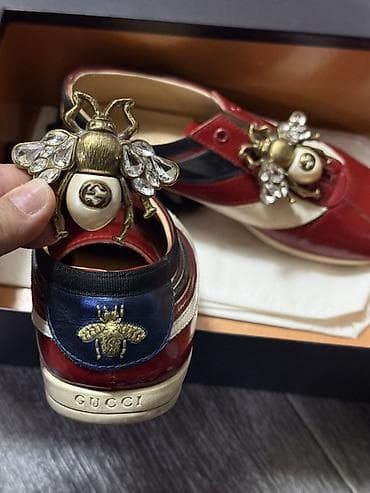 кросовки: Gucci bəzəkli dəri idman ayaqqabısı - Model: Gucci Ace üslubunda — 1