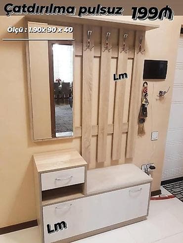 Dəhliz üçün çoxfunksiyalı asılqan və çəkmə dolabı dəsti. - Ölçü: 1.90