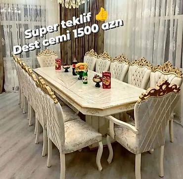 stol dəst: Qonaq otağı üçün, Yeni, Açılmayan, Dördbucaq masa, 12 stul — 1