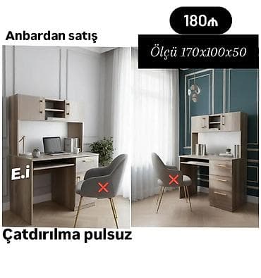 komputer stolu satisi: Düz masa, Polkalı, Siyirməli, Teksturalı laminat, Zəmanətsiz, Kredit yoxdur — 1