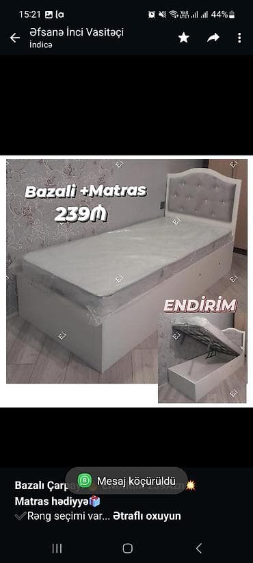 Мебель на заказ: *Bazalı Çarpayı 🔥 ENDİRİM 239Azn💥* *Matras hədiyyə🎁* ✔️Rəng seçimi var — 1