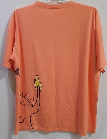 bahar qızı geyimi: Narıncı rəngli qısaqoll T‑shirt - Model: uniseks, oversize kəsim - — 2