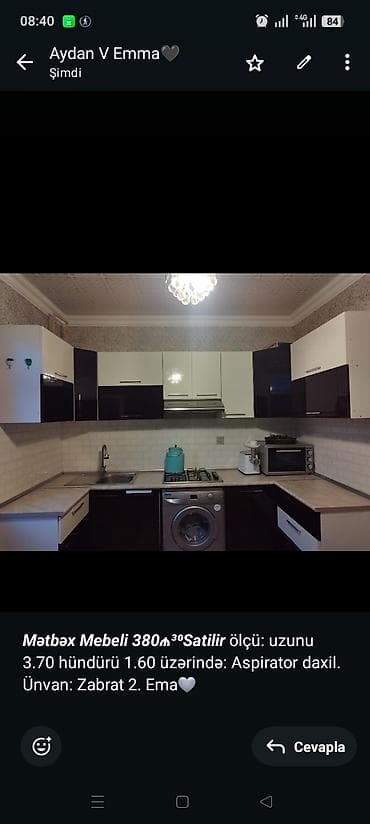 *_Mətbəx Mebeli 380₼³⁰Satilir_* ölçü: uzunu 3.70 hündürü 1.60 lalafo.az -da *_Mətbəx Mebeli 380₼³⁰Satilir_* ölçü: uzunu 3.70 hündürü 1.60