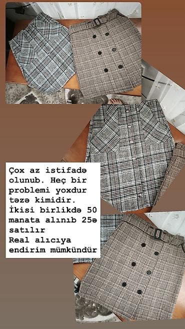 Qadın ətəkləri – 2 ədəd dəst - Dizayn: xanalı (qarışıq rəngli boz