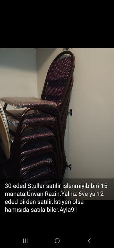 komputer oturacaq: - Məhsul: Qatlana bilən stullar - Say: 30 ədəd - Satış şərti: Yalnız 6 — 1