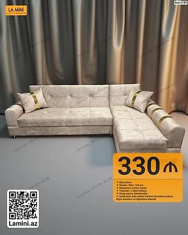 oturaca: La Mini künc divan - Ölçülər: 260 × 160 sm - Mexanizm: açılan, bazalı — 1