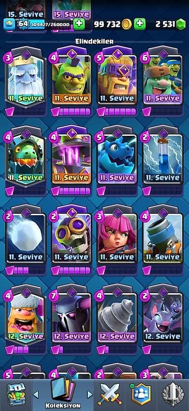 clash royale hesab satisi: Clash Royale hesabı: - Kral səviyyəsi: 64 - Daş: 2800 - Rozetlər — 10