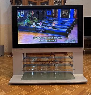 TV və video: Panasonic plazma televizor + şüşə rəfli TV stend Heç bir problemi — 1